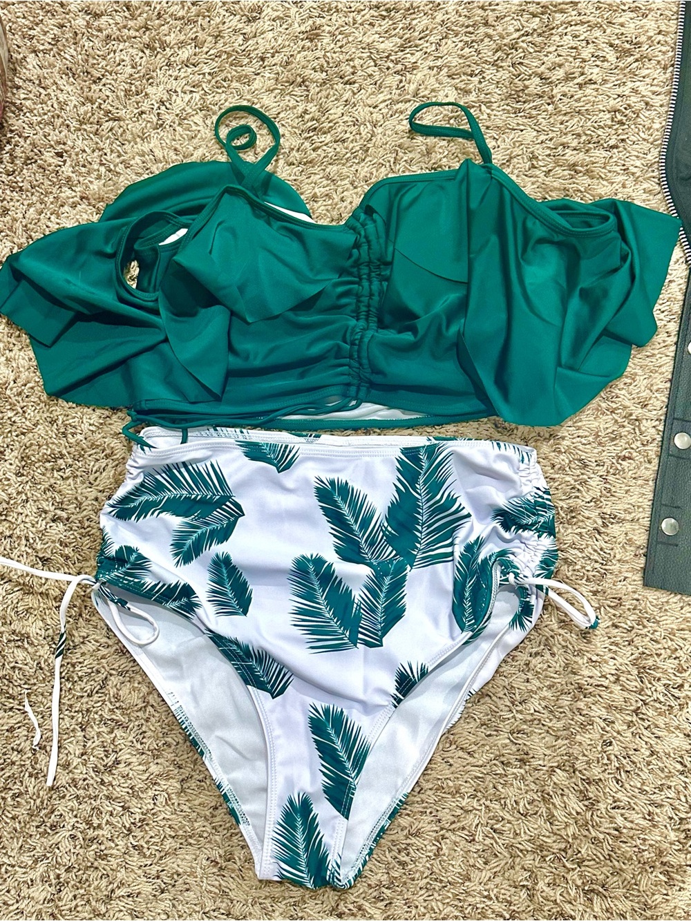 Green Palm Print Two-Piece Bikini Set